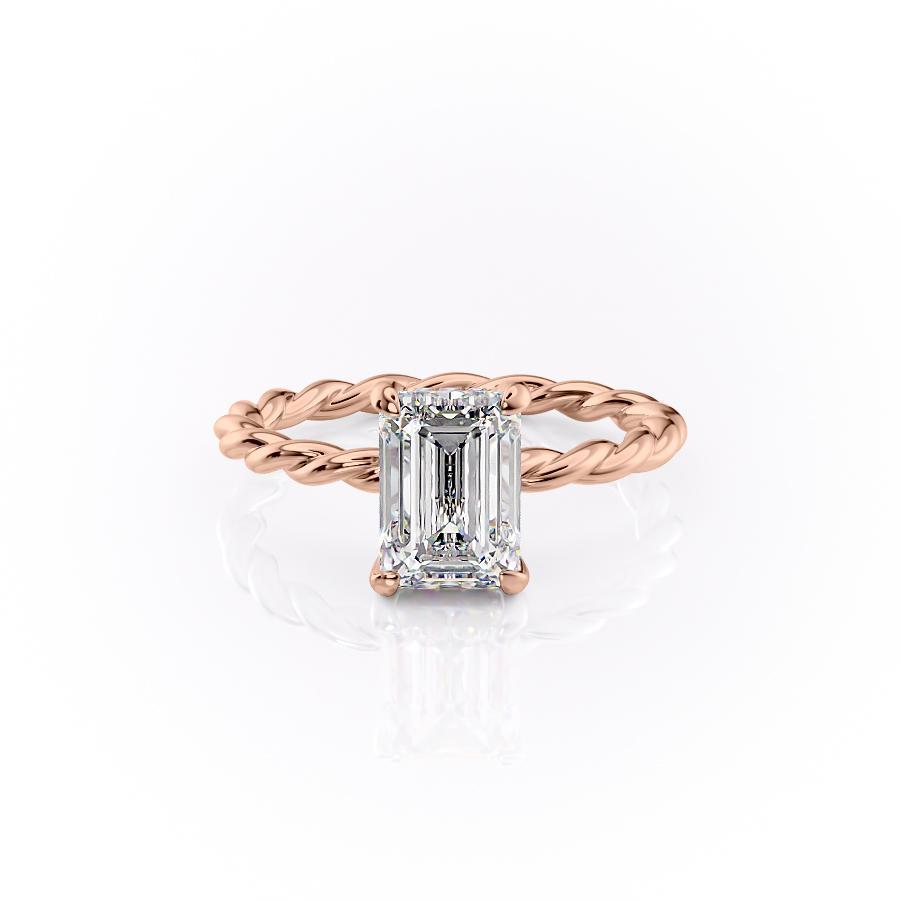 The Elise — Emerald Lab Diamond Twisted Band Secret Halo Engagement Ring II