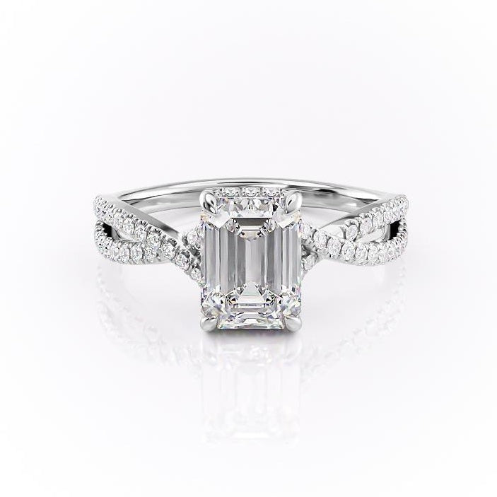 The Elise — Emerald Lab Diamond Side-Stone Engagement Ring