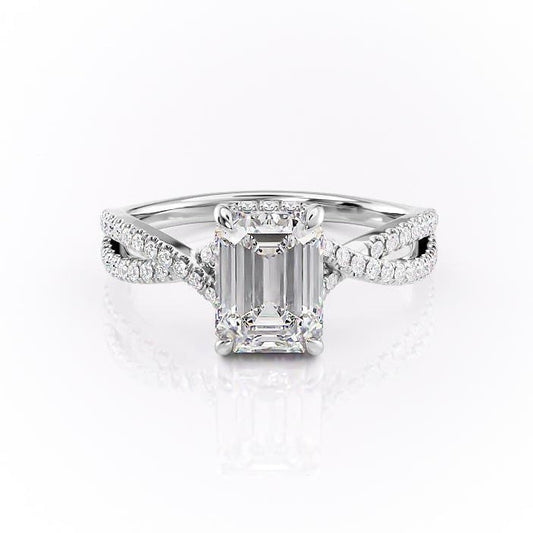 The Elise — Emerald Lab Diamond Side-Stone Engagement Ring
