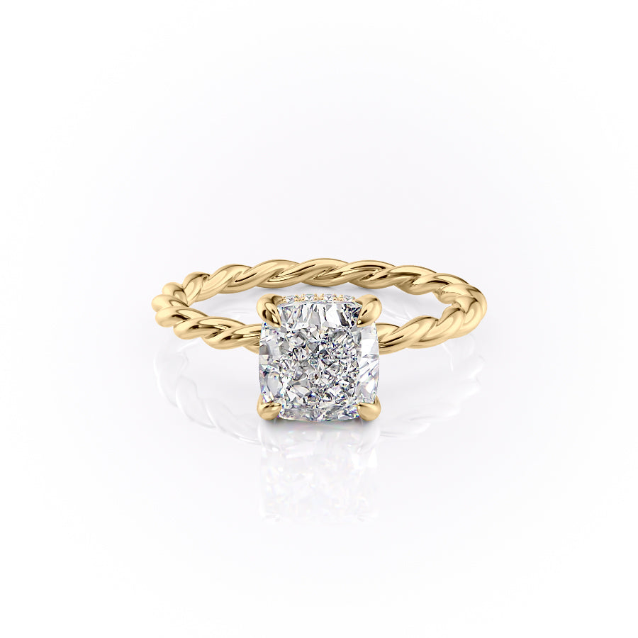 The Elise — Cushion Lab Diamond Twisted Band Secret Halo Engagement Ring II
