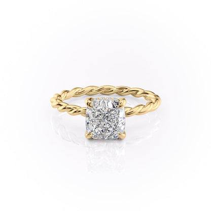 The Elise — Cushion Lab Diamond Twisted Band Secret Halo Engagement Ring II