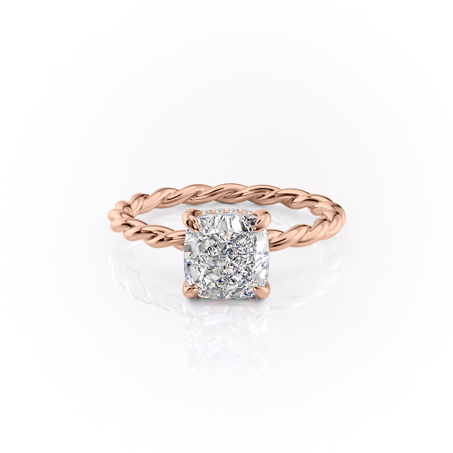 The Elise — Cushion Lab Diamond Twisted Band Secret Halo Engagement Ring II