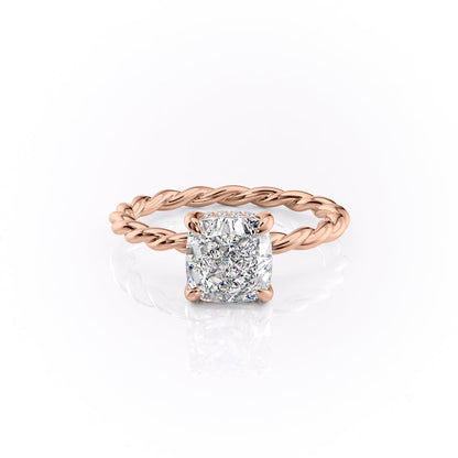 The Elise — Cushion Lab Diamond Twisted Band Secret Halo Engagement Ring II