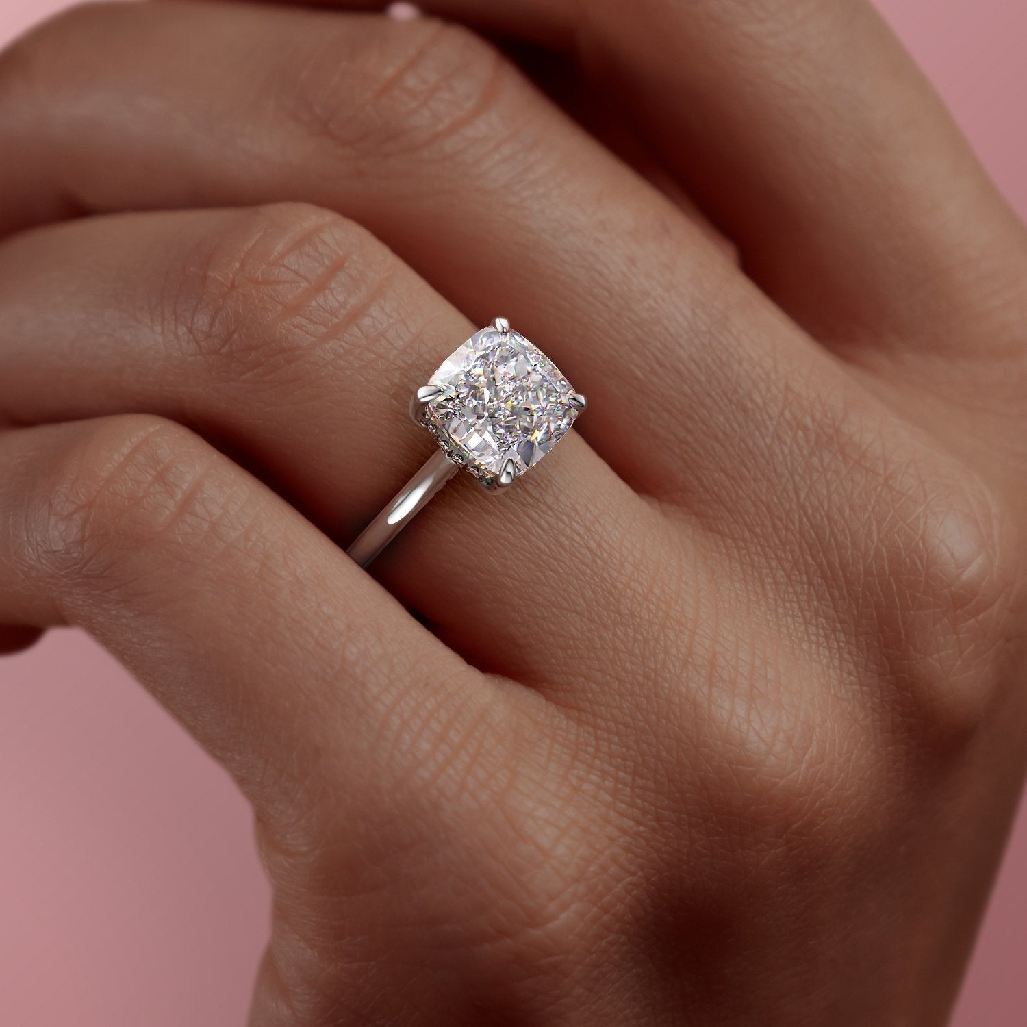 The Aurora — Cushion Lab Diamond Secret Halo Engagement Ring VI