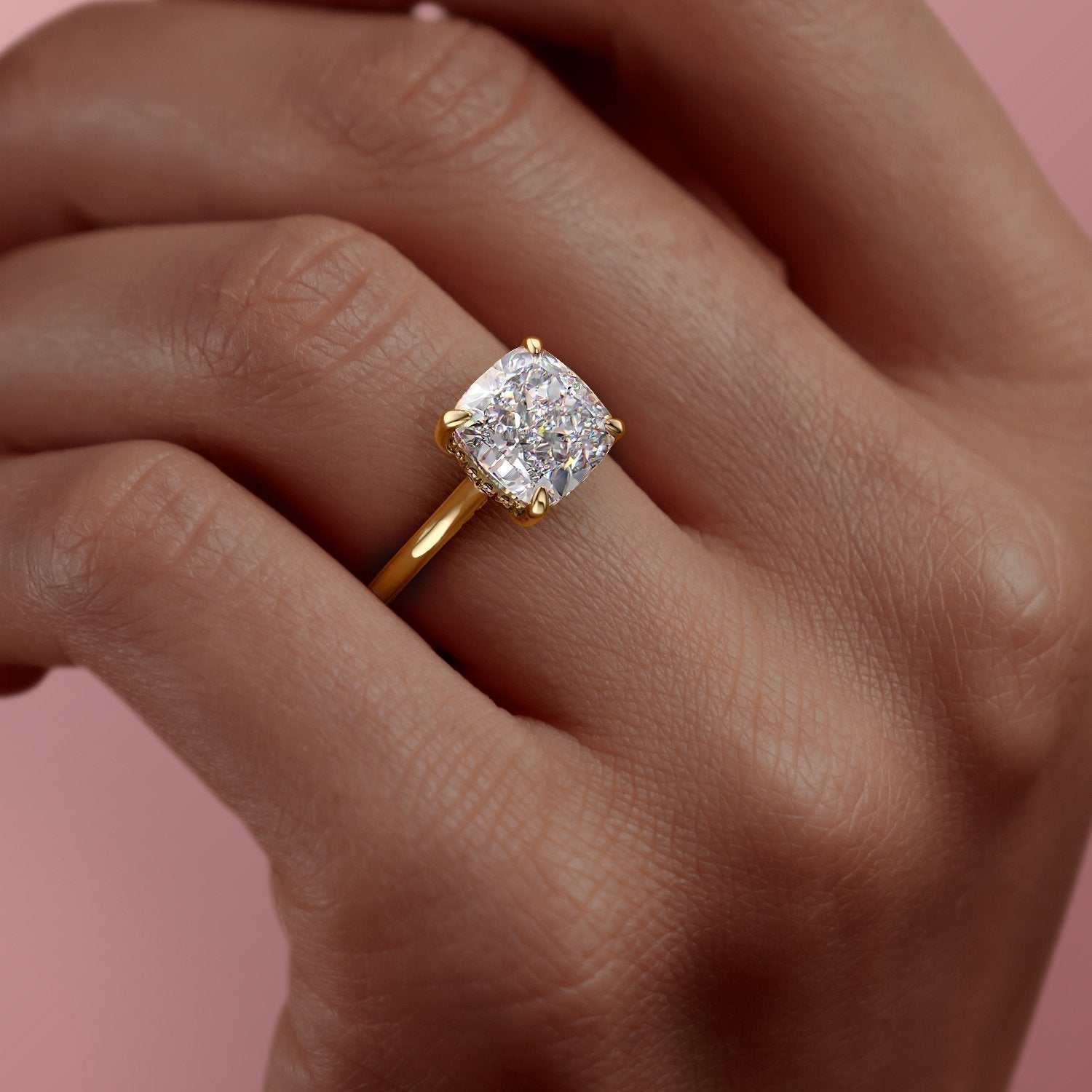 The Aurora — Cushion Lab Diamond Secret Halo Engagement Ring VI