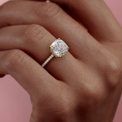 The Aurora — Cushion Lab Diamond Secret Halo Engagement Ring V