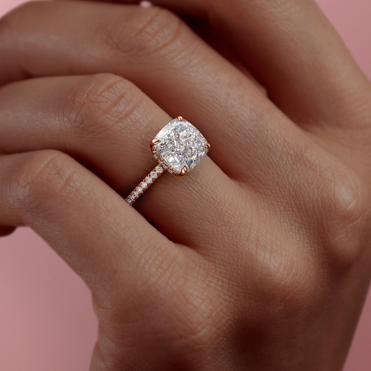 The Aurora — Cushion Lab Diamond Secret Halo Engagement Ring V