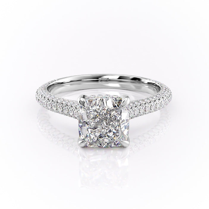 The Celeste — Cushion Lab Diamond Pavé Shoulder Engagement Ring