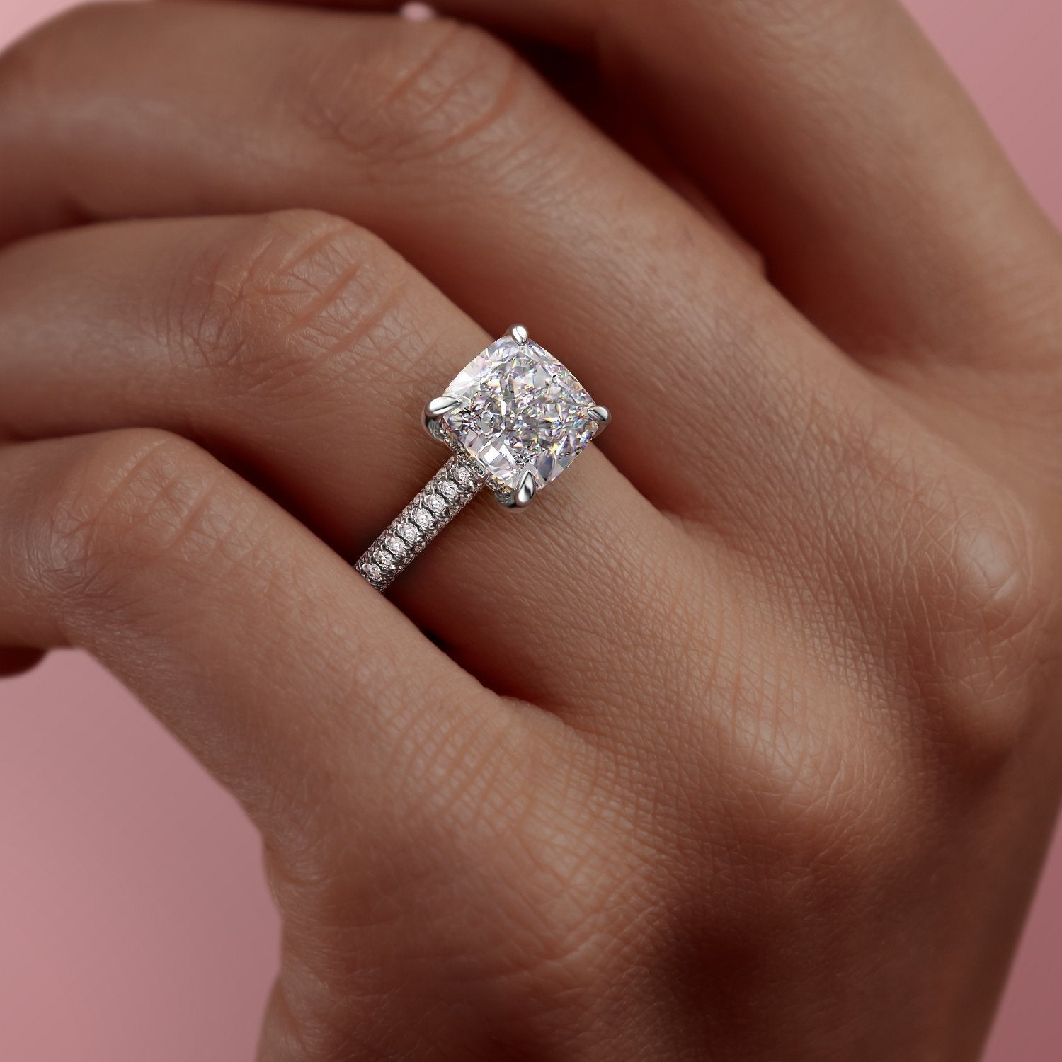 The Celeste — Cushion Lab Diamond Pavé Shoulder Engagement Ring