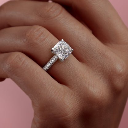 The Celeste — Cushion Lab Diamond Pavé Shoulder Engagement Ring