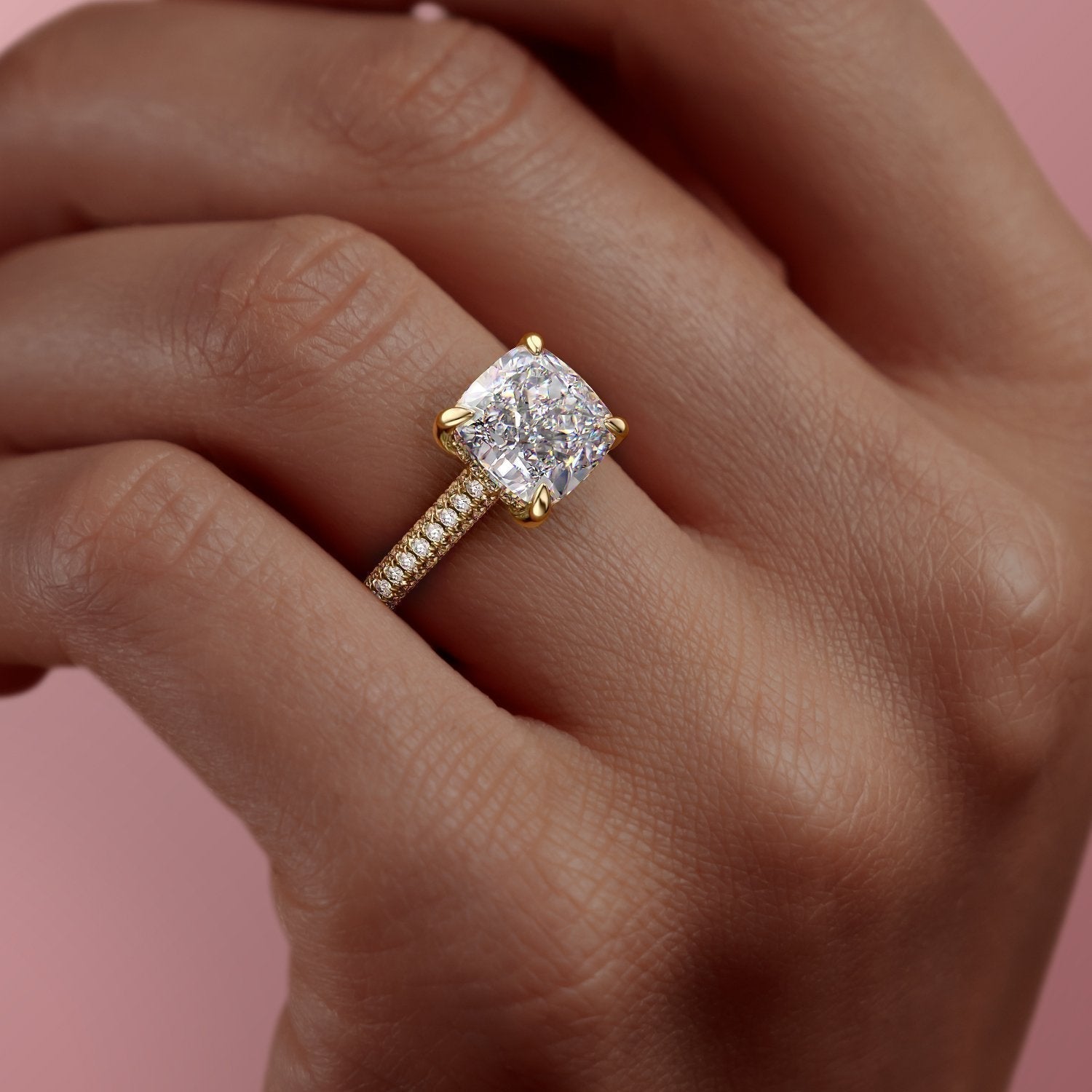 The Celeste — Cushion Lab Diamond Pavé Shoulder Engagement Ring