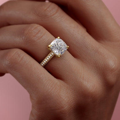 The Celeste — Cushion Lab Diamond Pavé Shoulder Engagement Ring
