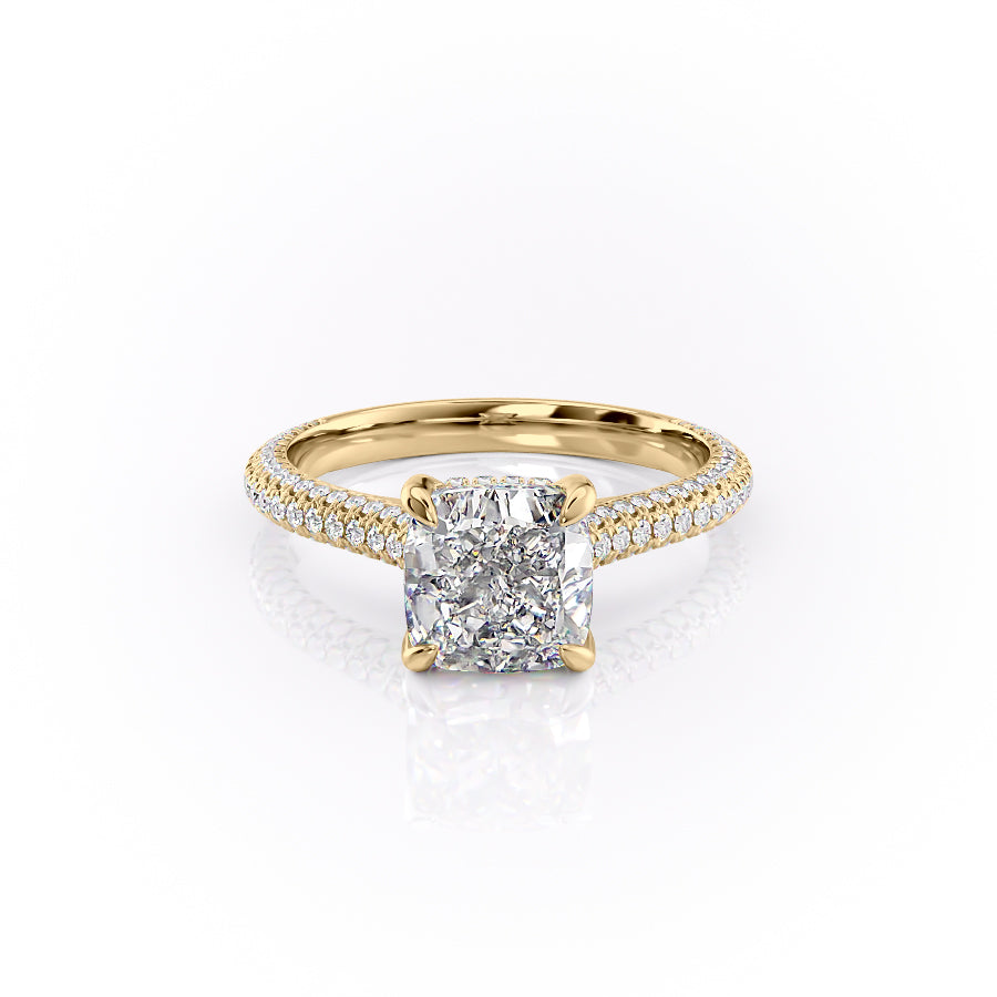 The Celeste — Cushion Lab Diamond Pavé Shoulder Engagement Ring