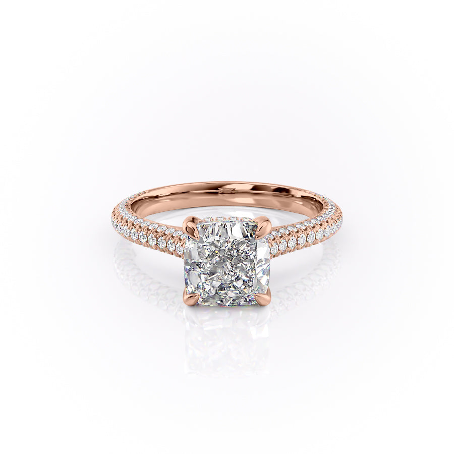 The Celeste — Cushion Lab Diamond Pavé Shoulder Engagement Ring