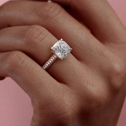 The Celeste — Cushion Lab Diamond Pavé Shoulder Engagement Ring