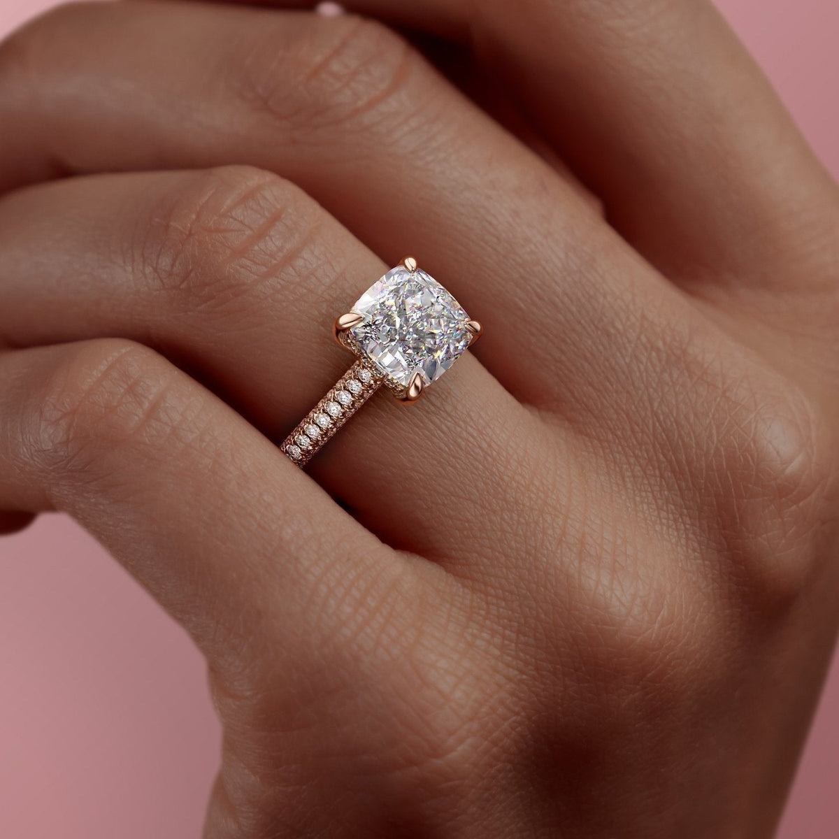 The Celeste — Cushion Lab Diamond Pavé Shoulder Engagement Ring