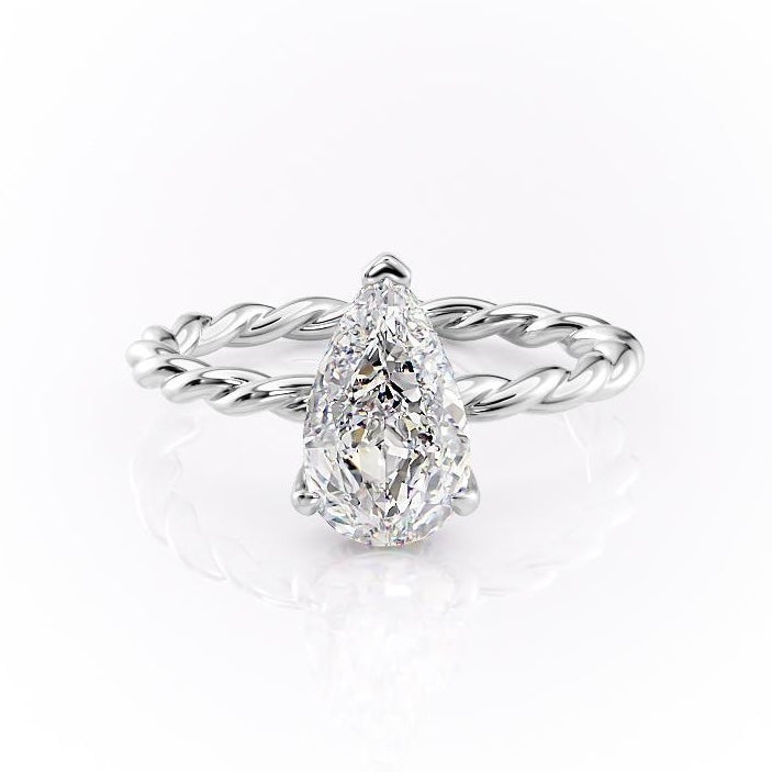 The Elise — Pear Lab Diamond Twisted Band Secret Halo Engagement Ring II