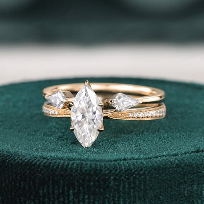 The Juliet Set — Marquise Lab Diamond Vintage Wedding Ring Set II