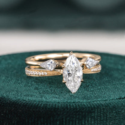 The Juliet Set — Marquise Lab Diamond Vintage Wedding Ring Set II