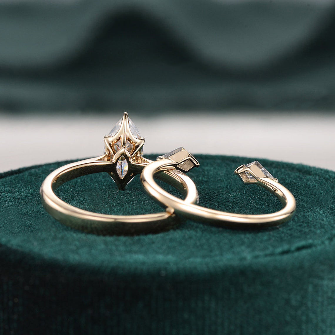 The Juliet Set — Marquise Lab Diamond Vintage Wedding Ring Set II
