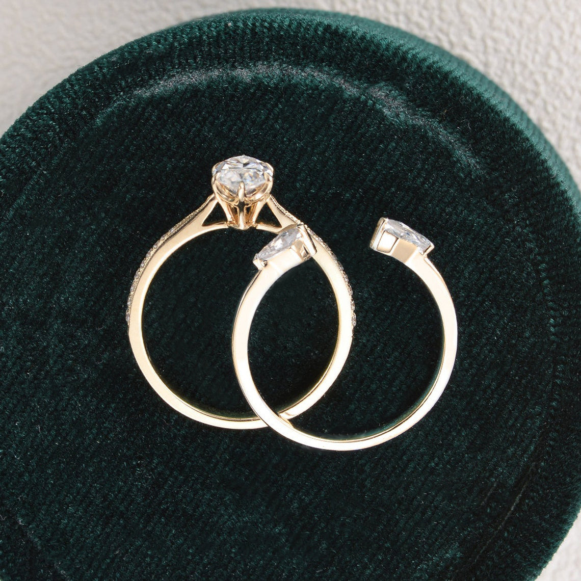 The Juliet Set — Marquise Lab Diamond Vintage Wedding Ring Set II
