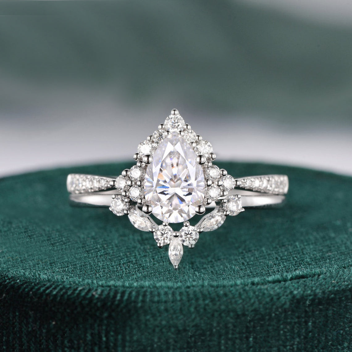 The Violet Set — Pear Lab Diamond Vintage Wedding Ring Set XI