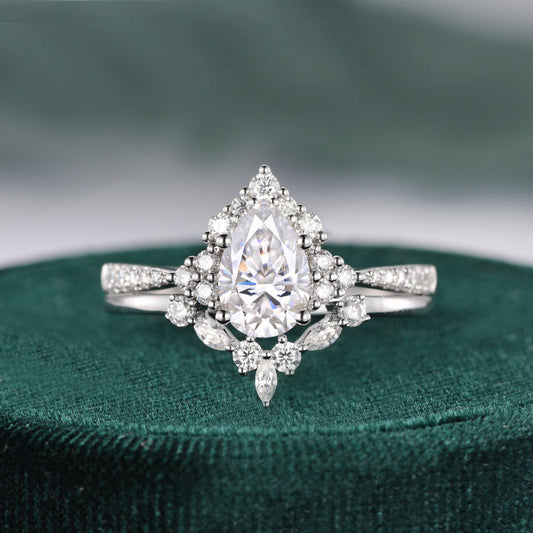 The Violet Set — Pear Lab Diamond Vintage Wedding Ring Set XI