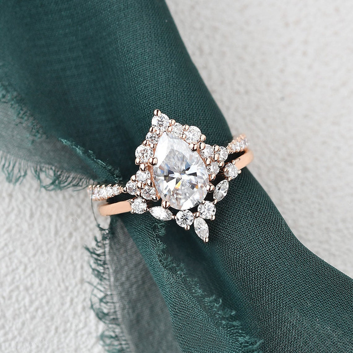 The Violet Set — Pear Lab Diamond Vintage Wedding Ring Set XI