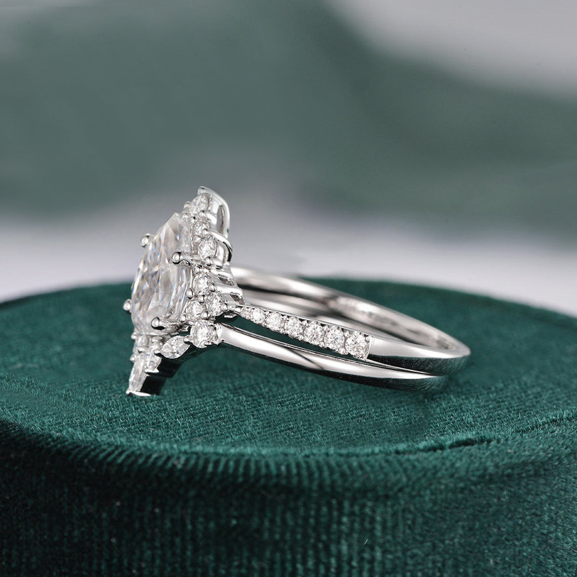 The Violet Set — Pear Lab Diamond Vintage Wedding Ring Set XI