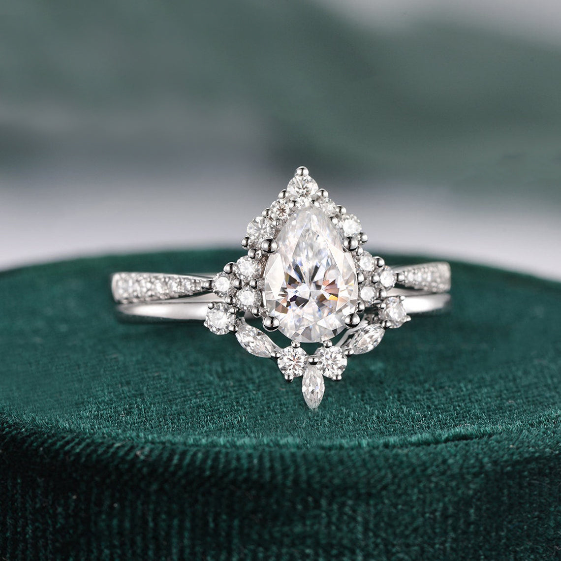 The Violet Set — Pear Lab Diamond Vintage Wedding Ring Set XI