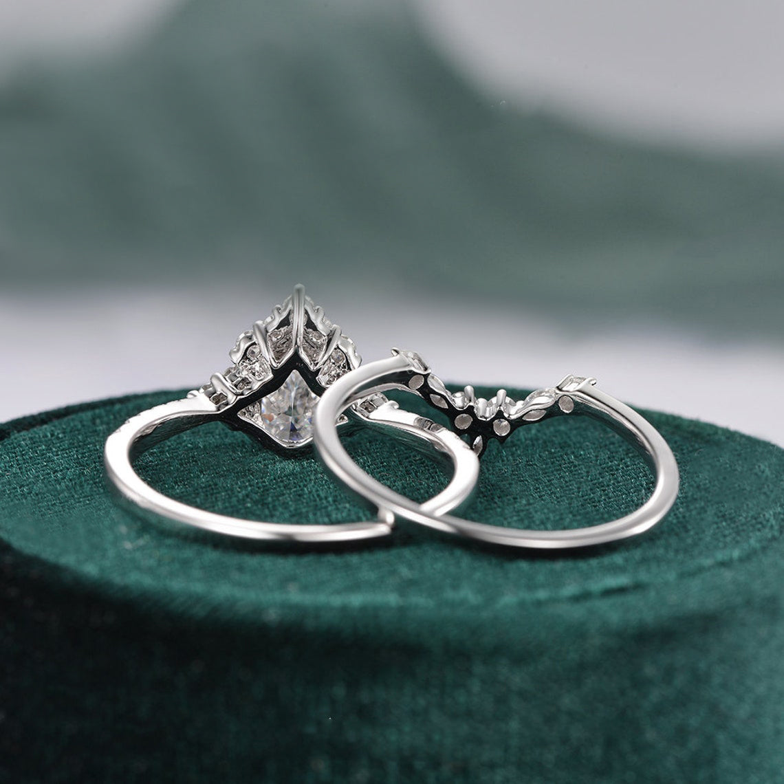 The Violet Set — Pear Lab Diamond Vintage Wedding Ring Set XI