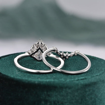 The Violet Set — Pear Lab Diamond Vintage Wedding Ring Set XI