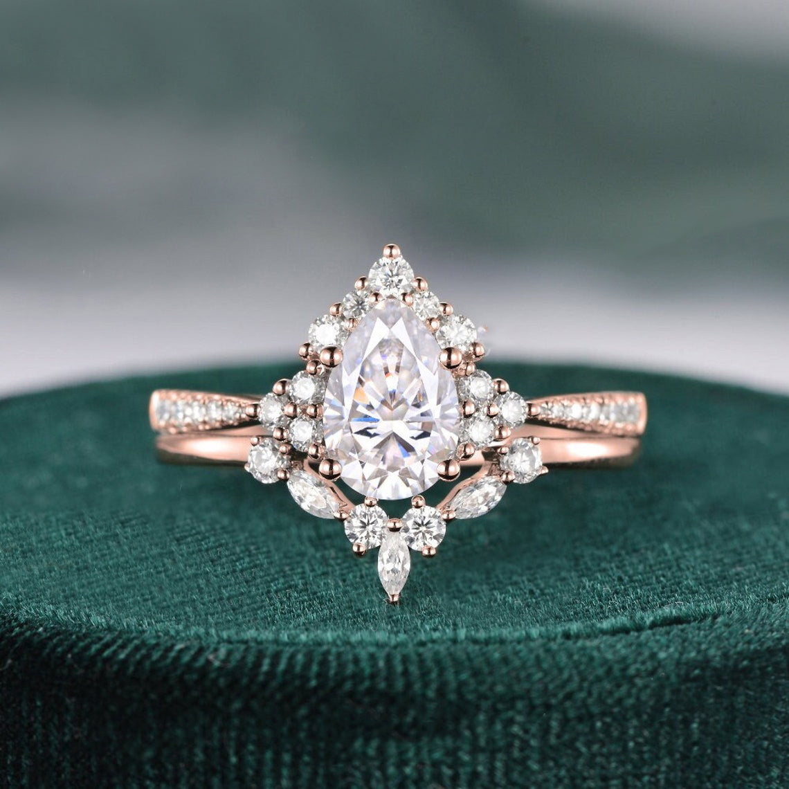 The Violet Set — Pear Lab Diamond Vintage Wedding Ring Set XI