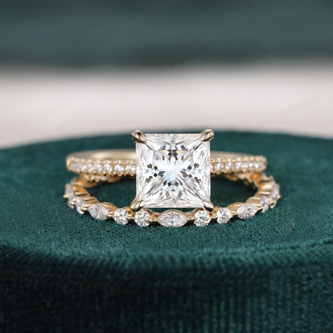 The Aurora Set — Princess Lab Diamond Bridal Wedding Ring Set