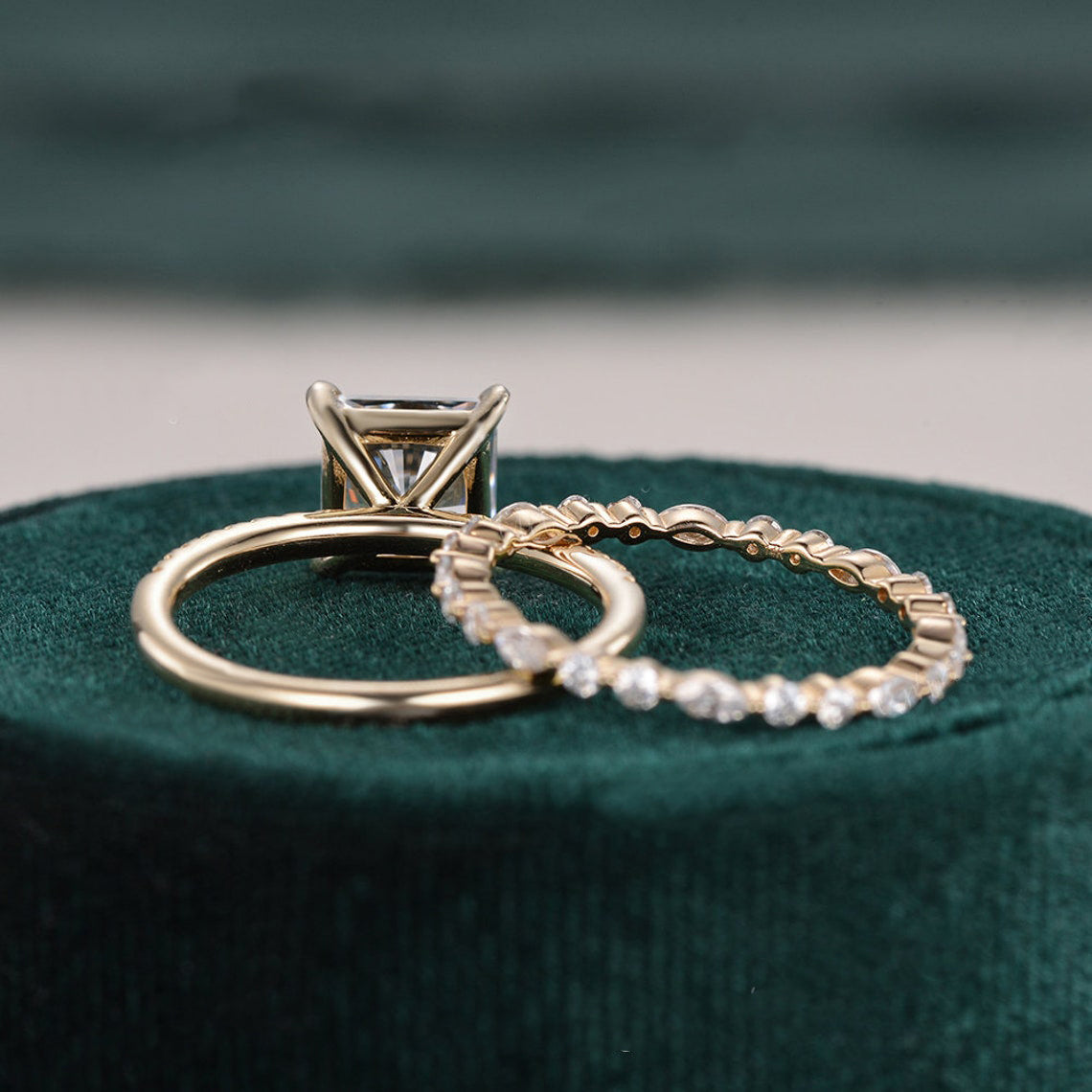 The Aurora Set — Princess Lab Diamond Bridal Wedding Ring Set