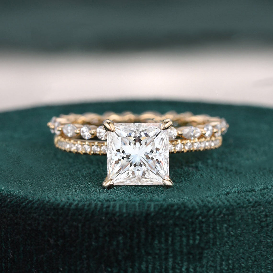 The Aurora Set — Princess Lab Diamond Bridal Wedding Ring Set