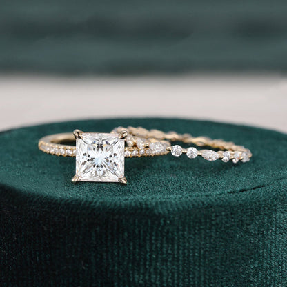 The Aurora Set — Princess Lab Diamond Bridal Wedding Ring Set