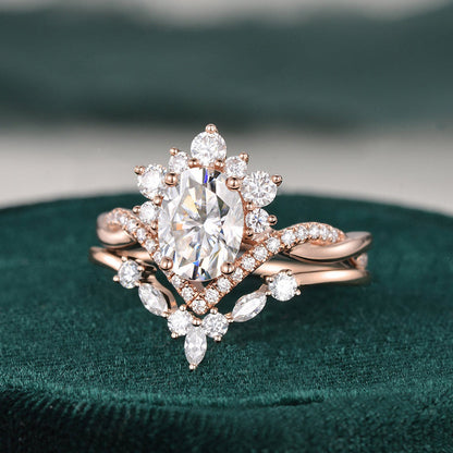 The Grace Set — Oval Lab Diamond Vintage Wedding Ring Set VI