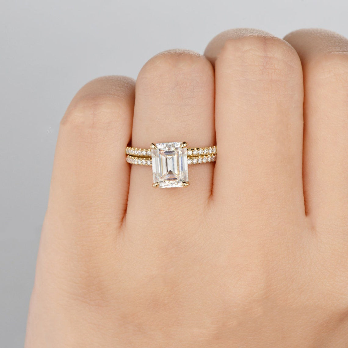 The Aurora Set — Emerald Lab Diamond Bridal Wedding Ring Set III