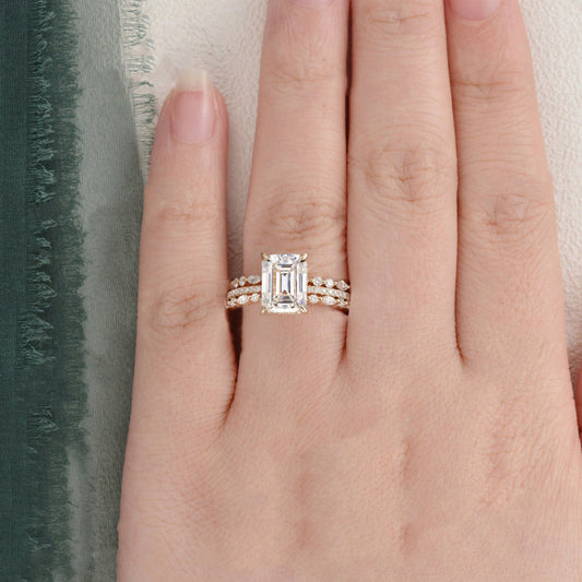 The Aurora Set — Emerald Lab Diamond Bridal Wedding Ring Set II