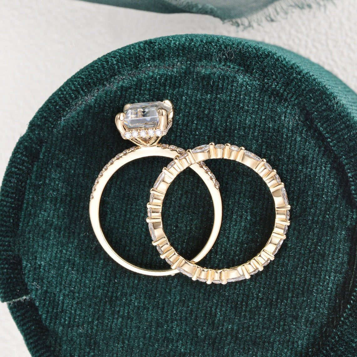 The Aurora Set — Emerald Lab Diamond Bridal Wedding Ring Set II