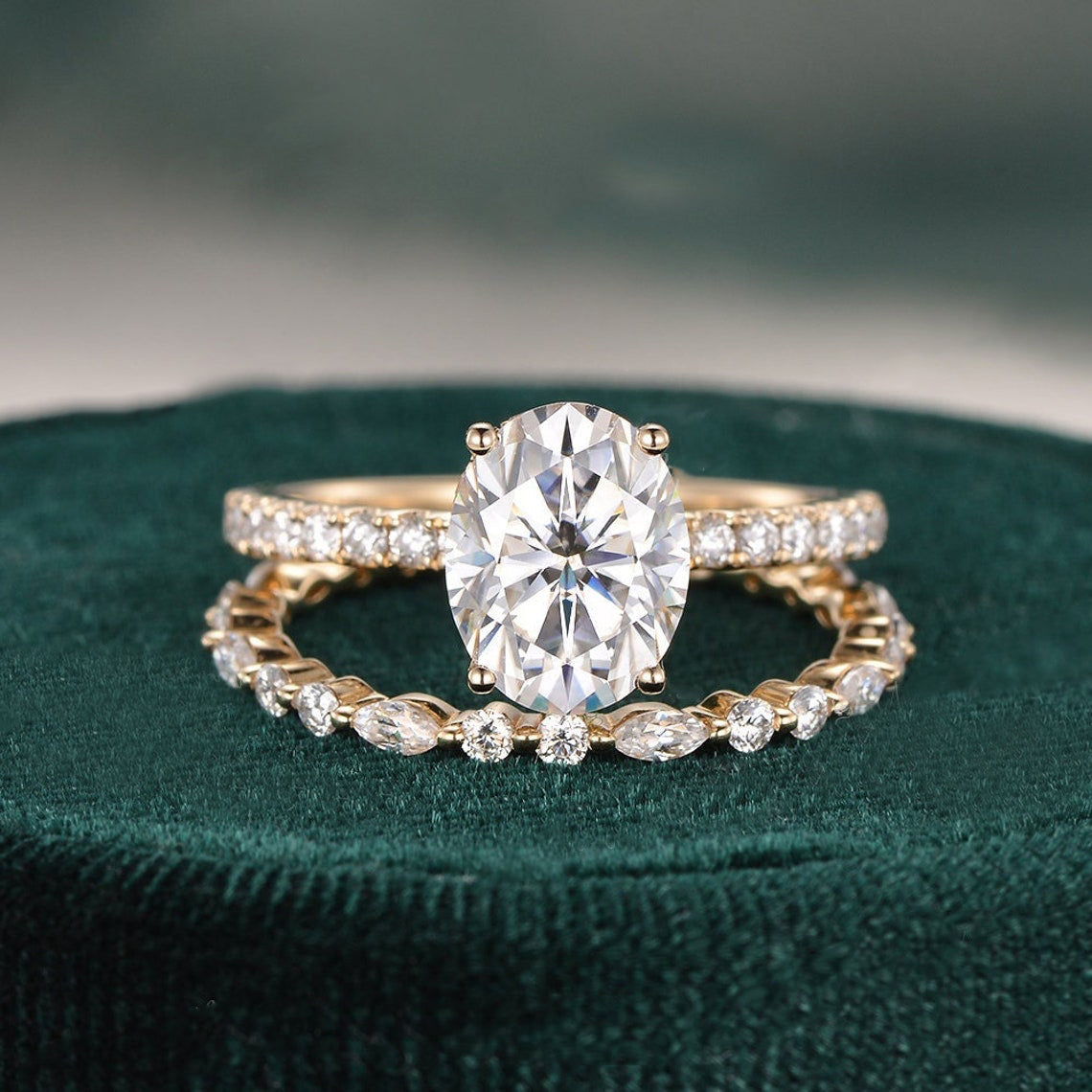 The Celeste Set — Oval Lab Diamond Secret Halo Wedding Ring Set III