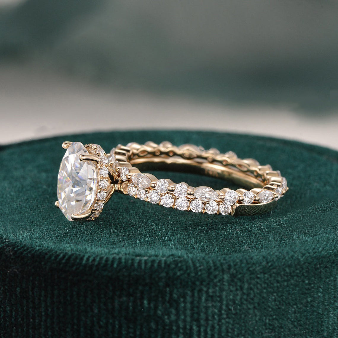 The Celeste Set — Oval Lab Diamond Secret Halo Wedding Ring Set III