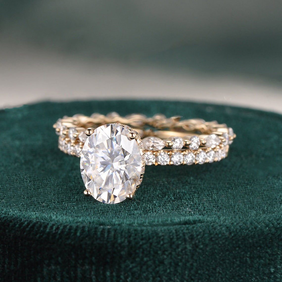 The Celeste Set — Oval Lab Diamond Secret Halo Wedding Ring Set III