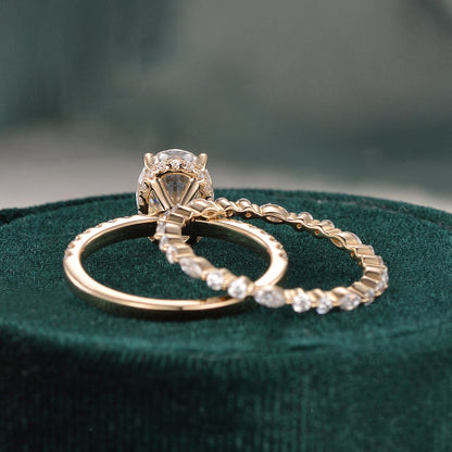 The Celeste Set — Oval Lab Diamond Secret Halo Wedding Ring Set III