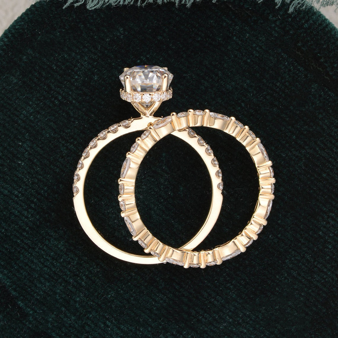 The Celeste Set — Oval Lab Diamond Secret Halo Wedding Ring Set III