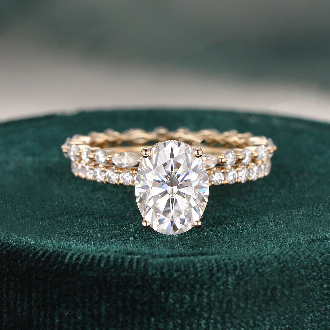 The Celeste Set — Oval Lab Diamond Secret Halo Wedding Ring Set III