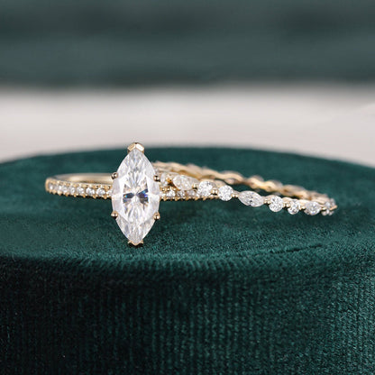 The Juliet Set — Marquise Lab Diamond Vintage Wedding Ring Set