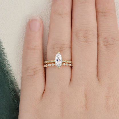 The Juliet Set — Marquise Lab Diamond Vintage Wedding Ring Set