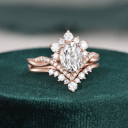 The Grace Set — Oval Lab Diamond Vintage Wedding Ring Set V